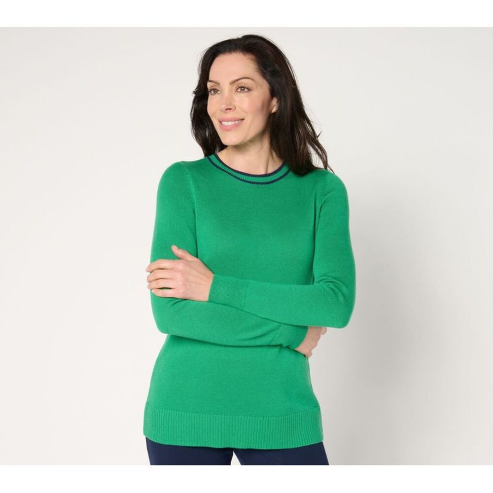 SUNNYLiFE Women's Top Sweater Sz L Long-Sleeve Button-Back Tipping Green A676543